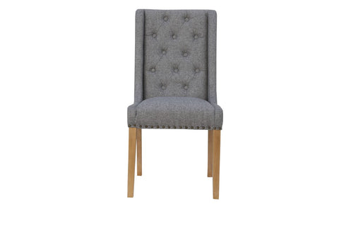 Button Back & Studded Fabric Chair - Light Grey