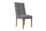 Button Back & Studded Fabric Chair - Light Grey