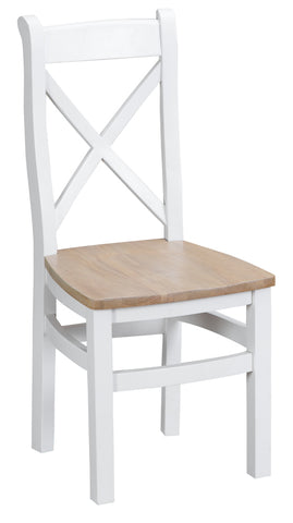 Tuscany White  - Cross Back Chair (Wooden Seat)