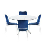 Amber 130 cm Round Table & 4 Blue Zula Diamond Plush Chairs