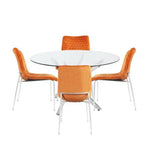 Amber 100cm Round Table & 4 Burnt Orange Zula Diamond Plush Chairs