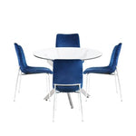 Amber 100cm Round Table & 4 Blue Zula Diamond Plush Chairs