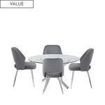 Amber 130 cm Round Table & 4 Grey Plush Chairs