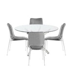 Amber 130 cm Round Table & 4 Grey Zula Diamond Plush Chairs
