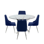 Amber 130 cm Round Table & 4 Blue Diamond Plush Chairs