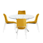 Amber 130 cm Round Table & 4 Mustard Zula Diamond Plush Chairs